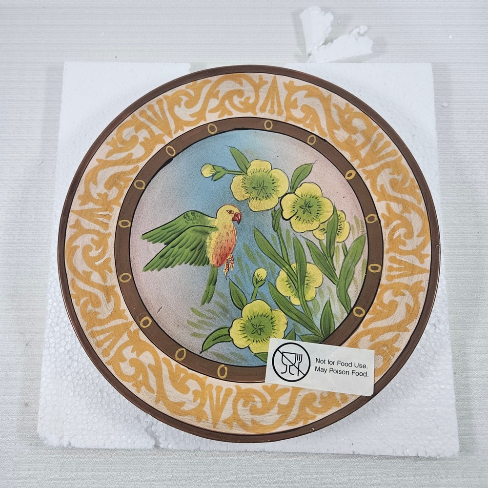 Vintage 2002 Mervyns Decorative Wall Plate Hand Painted Parrot Bird Floral 10in